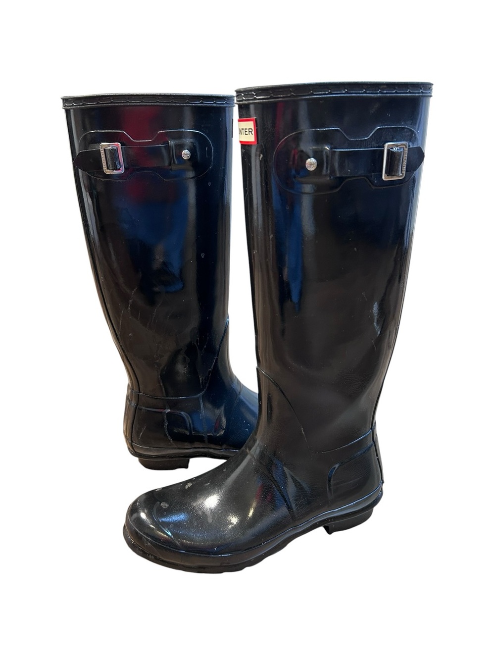 Hunter tall black glossy rain boots women’s size 10 rubber Wellies shiny